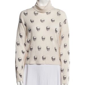 360 Cashmere Cream Skull-Print Turtleneck Sweater
